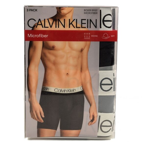 CALVIN KLEIN Mens 3 Pack Microfiber Boxer Briefs Black Gray LARGE Wicking NWT - Picture 1 of 1